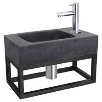 Differnz Differnz fonteinset bombai black - natuursteen - kraan recht - met handdoekrek chroom - thumbnail