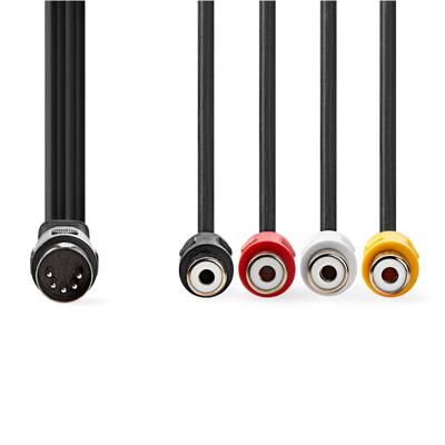 DIN-Audiokabel | DIN 5-Pins Male - 4x RCA Female | 0,2 m | Zwart