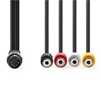 DIN-Audiokabel | DIN 5-Pins Male - 4x RCA Female | 0,2 m | Zwart - thumbnail