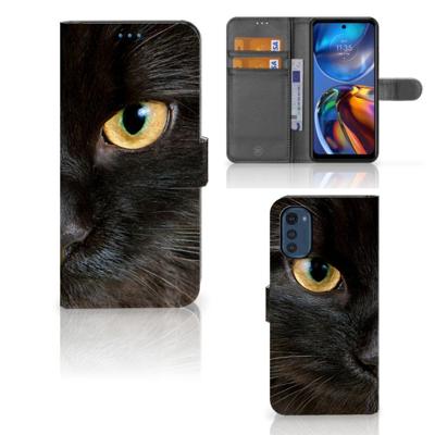 Motorola Moto E32 | Moto E32s | Telefoonhoesje | Met pasjeshouder | Zwarte Kat