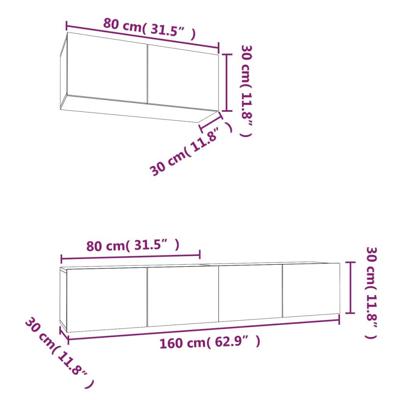 3-delige Tv-meubelset bewerkt hout betongrijs - thumbnail