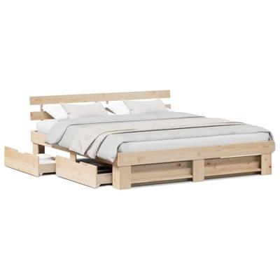 Bedframe met hoofdeinde Bruin 200 x 200 cm Massief grenenhout