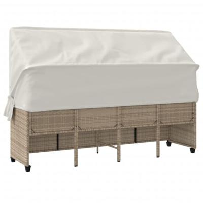 Ligbed met luifel en kussen poly rattan beige