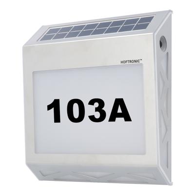 Numa - LED Solar Huisnummer - Wandlamp - 3000K Warm wit - 40 Lumen - Schemerschakelaar - Polykristal solar - IP65 - Zilver - Solar huisnummerverlichting
