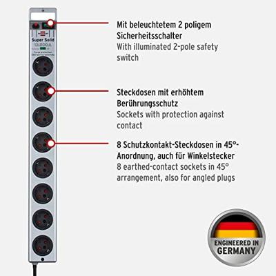 Brennenstuhl Stekkerdoos | 8 Gats | 63 cm | 2,5 m | Zilver | 1153340318 - 1153340318 - thumbnail