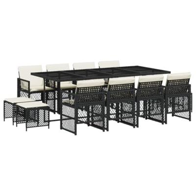 13-delige Tuinset met kussens poly rattan zwart