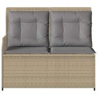 Tuinbankje verstelbaar met kussens poly rattan beige - thumbnail