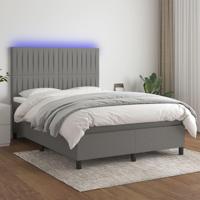 Boxspring met matras en LED stof donkergrijs 140x190 cm - thumbnail