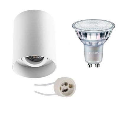 Opbouwspot Set - Pragmi Luxina Pro - GU10 Fitting - Opbouw Rond - Mat Wit - Verdiept - Kantelbaar - Ø90mm - Philips - MASTER 927 36D VLE - 3.7W - Warm Wit 2200K-2700K - DimTone Dimbaar