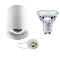 Opbouwspot Set - Pragmi Luxina Pro - GU10 Fitting - Opbouw Rond - Mat Wit - Verdiept - Kantelbaar - Ø90mm - Philips - MASTER 927 36D VLE - 3.7W - Warm Wit 2200K-2700K - DimTone Dimbaar - thumbnail