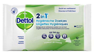 Hygiënische doekjes dettol wipes 2-in-1 12st Hygiënische doekjes dettol wipes 2-in-1 12st