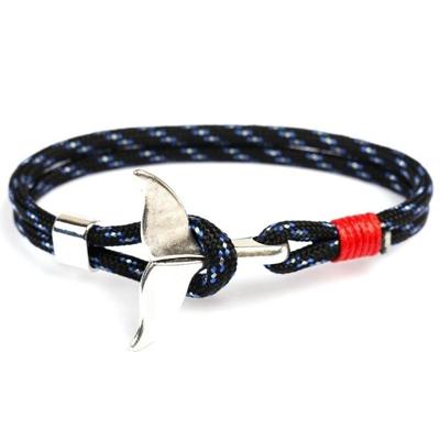 Whale staart anker charme nautische Survival touw ketting armbanden (zwart blauw)