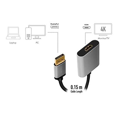 LogiLink CDA0108 video kabel adapter 0,15 m DisplayPort HDMI Zwart, Grijs