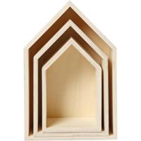 Creativ Company Houten huisjes met ophanghaak, 3st. - thumbnail