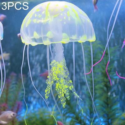 3 STKS aquarium artikelen decoratie silicone simulatie fluorescerende sucker kwallen grootte: 8 * 20cm (geel)