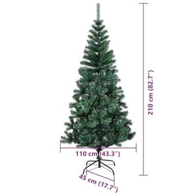 VidaXL Kunstmatig voorverlicht kerstboom groen 210 cm pvc en metaal VidaXL Kunstmatig voorverlicht kerstboom groen 210 cm pvc en metaal