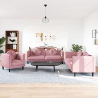 3-delige Loungeset met kussens fluweel roze - thumbnail