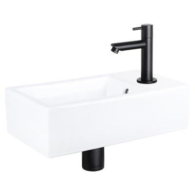 Differnz Force fonteinset - 40x22x11.5cm - Rechthoek - 1 kraangat - Recht matte zwarte kraan - Keramiek Wit 38.400.49