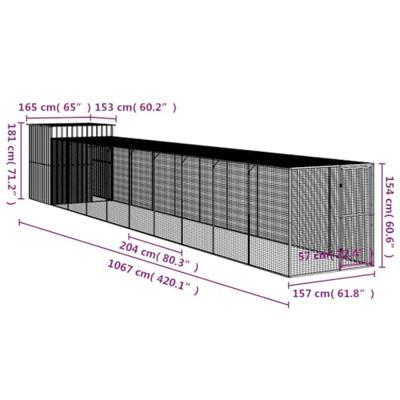 Kippenhok met ren 165x1067x181 cm staal lichtgrijs