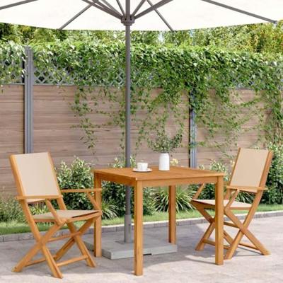 Tuinstoelen 2 st massief acaciahout en stof beige - thumbnail