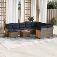 11-delige tuinbankset met kussens, grijs polyrotan - thumbnail