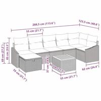 Tuinbankenset met kussen met opslag 8 pcs Grijs Poly riet - thumbnail