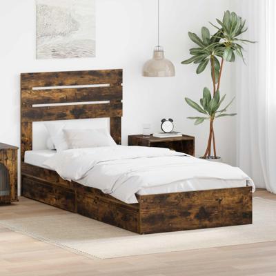 Bedframe met lade Gerookt eiken 90 x 190 cm Bewerkt hout