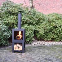 Esschert Design tuinhaard met houtopslag zwart ff410 - thumbnail