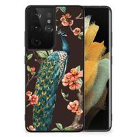 Samsung Galaxy S21 Ultra Dierenprint Telefoonhoesje Pauw met Bloemen - thumbnail