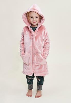 Roze meisjes badjas met rits en capuchon-164/176