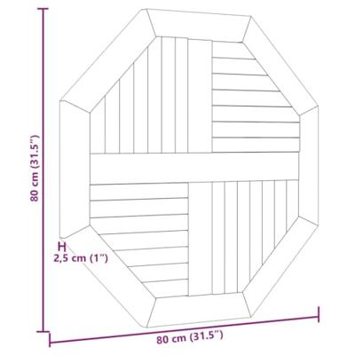 Tafelblad achthoekig 80x80x2,5 cm massief teakhout