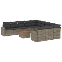 12-delige Loungeset met kussens poly rattan grijs - thumbnail
