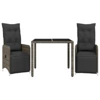 3-delige Bistroset met kussens poly rattan grijs - thumbnail