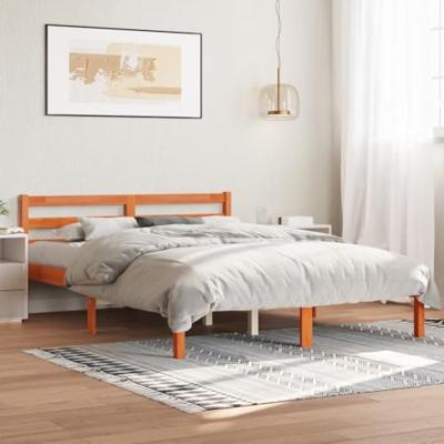 Bedframe zonder matras massief grenenhout wasbruin 120x190 cm