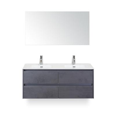 Dante Badmeubelset 120 cm - 4 laden Beton Antraciet - Keramische Wastafel Wit Cover - met Spiegel