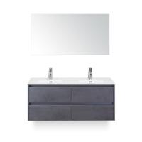 Dante Badmeubelset 120 cm - 4 laden Beton Antraciet - Keramische Wastafel Wit Cover - met Spiegel - thumbnail