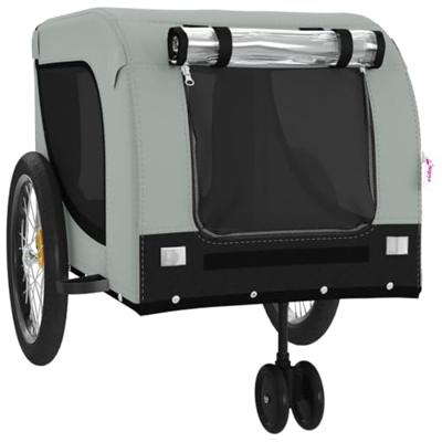 Hondenfietstrailer oxford stof en ijzer grijs en zwart - thumbnail
