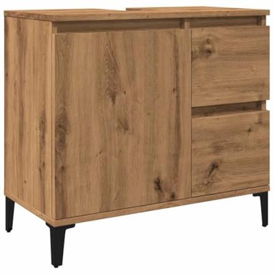 Wastafelkast 65x33x60 cm bewerkt hout artisanaal eikenkleurig