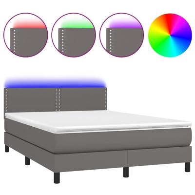 Boxspring met matras en LED kunstleer grijs 140x200 cm