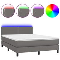 Boxspring met matras en LED kunstleer grijs 140x200 cm - thumbnail