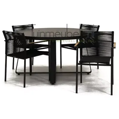 Tuinstoel jakarta zwart met braga tafel 140 cm rond