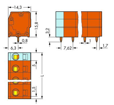 WAGO 739-239 Veerkrachtklemblok 2.50 mm² Aantal polen 9 Oranje 60 stuk(s)
