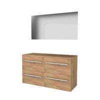 Basic-Line Ultimate 46 Badkamermeubelset - 120 x 46 cm - Met Grepen - 4 Lades - Wastafelblad - Spiegel met Indirecte LED Verlichting - Whisky Oak - thumbnail