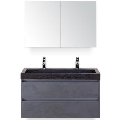 Dante Badmeubelset 100 cm - Beton Antrac - Wastafel Hardsteen Wit Lucca 2 Kraangaten met Spiegelkast