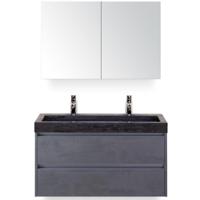 Dante Badmeubelset 100 cm - Beton Antrac - Wastafel Hardsteen Wit Lucca 2 Kraangaten met Spiegelkast - thumbnail