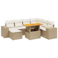 5-delige Loungeset met kussens poly rattan en acaciahout beige - thumbnail