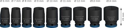 Bosch Accessoires 9-delige Krachtdoppenset 25 mm | 6, 7, 8, 9, 10, 11, 12, 13, 14 mm - 2608003034 Bosch Accessoires 9-delige Krachtdoppenset 25 mm | 6, 7, 8, 9, 10, 11, 12, 13, 14 mm - 2608003034