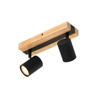 QAZQA Plafondlamp zwart met hout 2-lichts verstelbaar rechthoekig - - thumbnail