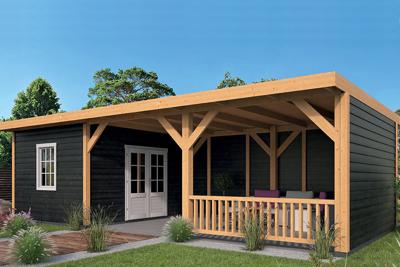 Tuindeco Nijverdal buitenverblijf 900x410 cm Lariks/Douglas met zwarte wanden - Bouwpakket- Plat dak- Onbehandeld lariks Douglas hout- Tuindeco
