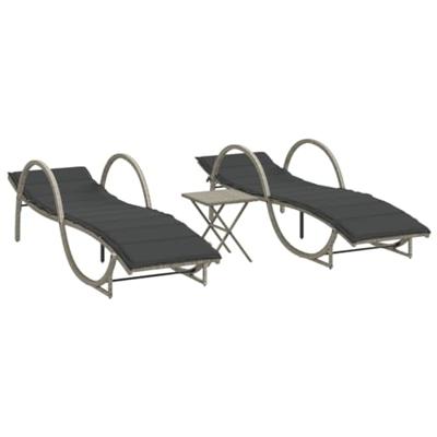Ligbedden 2 st met tafel poly rattan lichtgrijs - thumbnail